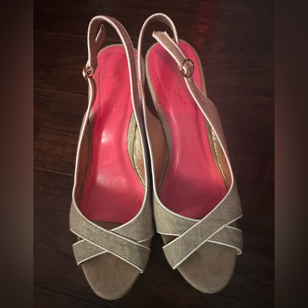 Elegant Lilly Pulitzer Beige Slingback Wedges